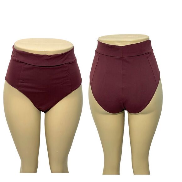 Vitamin A Womens Elena High Waisted Bikini Bottom Bathing Suit Swim Burgundy 14 - Picture 1 of 12